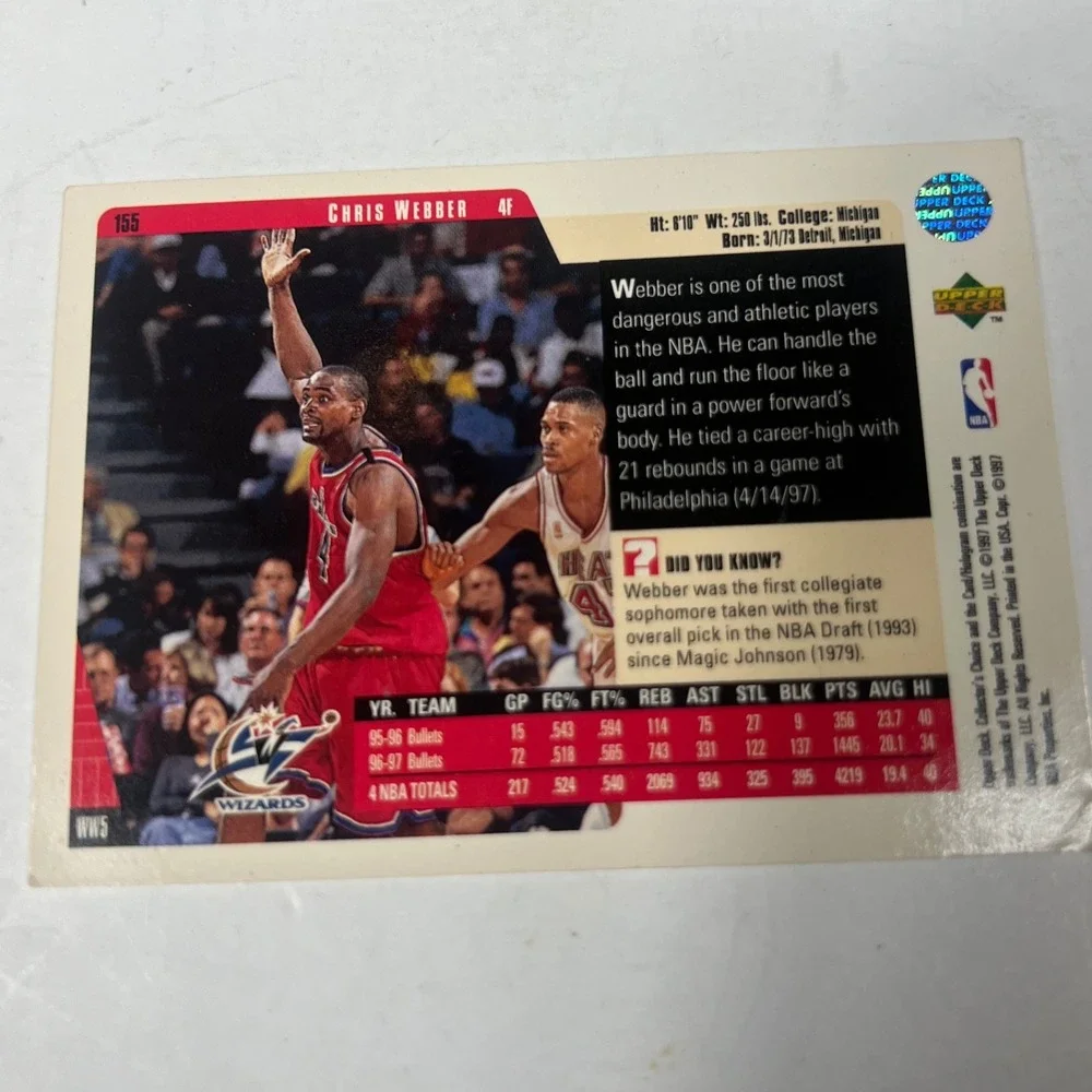 1997 Upper Deck Collector's Choice Chris Webber Wizards Basketball‎ Card 155